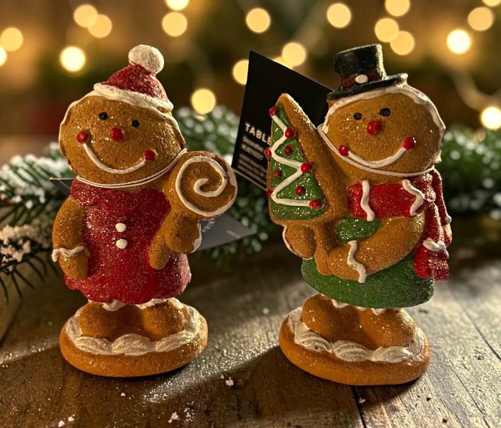 Christmas Classics Glitter Gingerbread Couple Resin Figurines 2pc